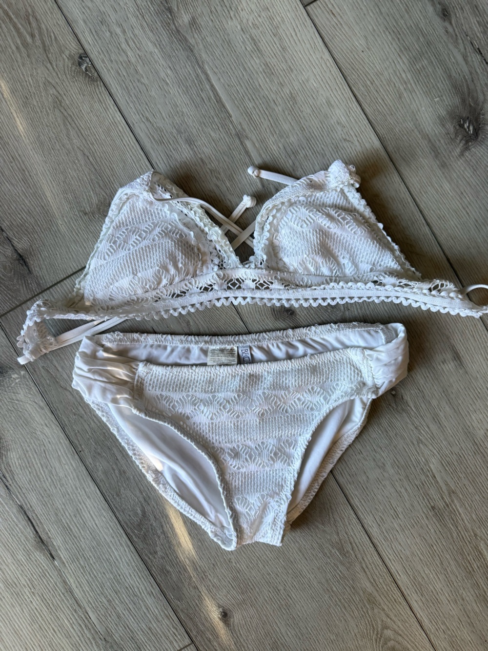 BECCA White Lace Triangle Bikini Set